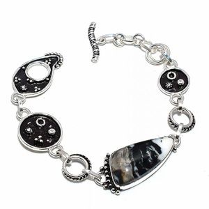 925 Sterling Silver Zebra jasper gemstone bracelet